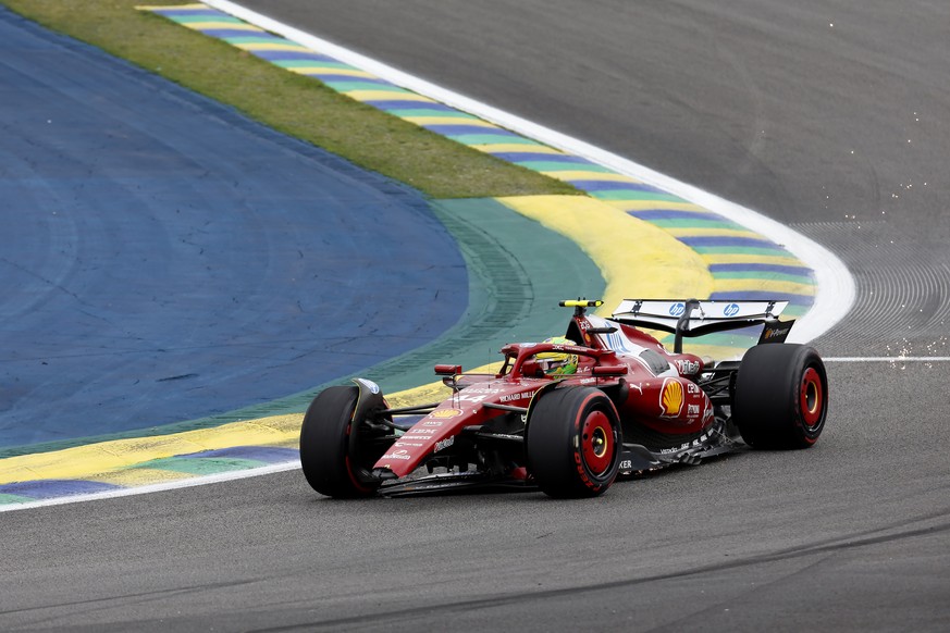 epa12515194 Scuderia Ferrari driver Lewis Hamilton of Britain competes in the 2025 Formula One Grand Prix of Sao Paulo at the Autodromo Jose Carlos Pace racetrack in Interlagos, Sao Paulo, Brazil, 09  ...