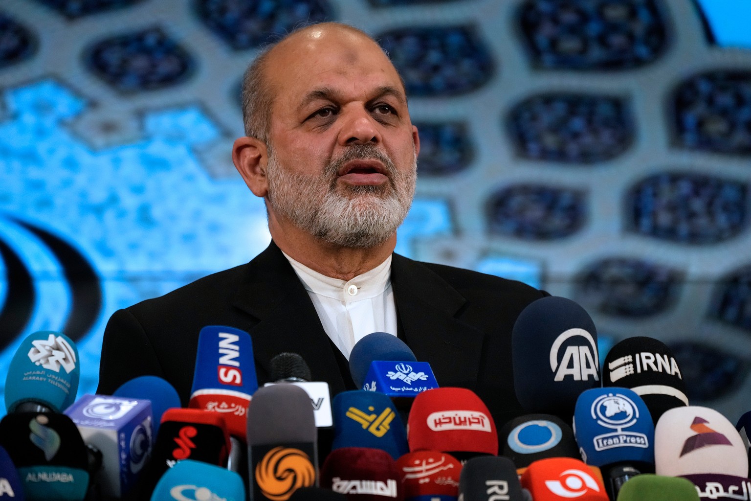 FILE - Iran's Interior Minister Ahmad Vahidi briefs the media on elections in Tehran, Iran, March 4, 2024. (AP Photo/Vahid Salemi, File)
Ahmad Vahidi