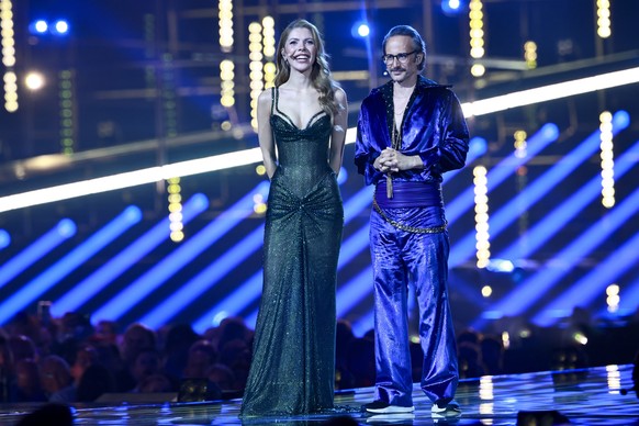 epa12963114 Victoria Swarovski and Michael Ostrowski host the last dress rehearsals for the grand final of the 70th Eurovision Song Contest (ESC) in Vienna, Austria, 16 May 2026. EPA/HANNIBAL HANSCHKE