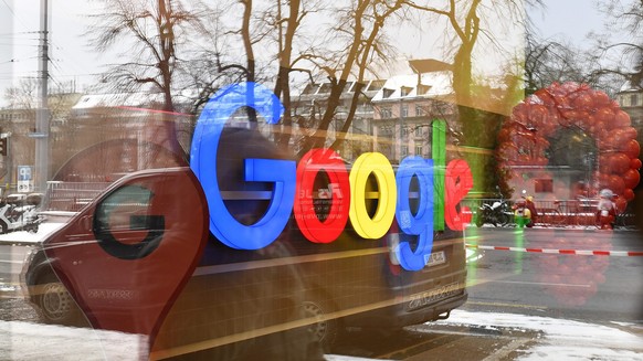 epa05724618 The Google logo on the newly opened Google Office in the Sihlpost Building in Zurich, Switzerland 17 January 2017. Google opened its new offices in Zuerich Sihlpost, together with the room ...