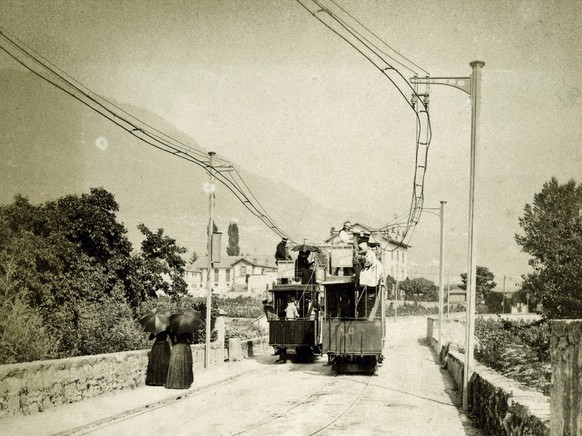 Strassenbahn Vevey–Montreux–Chillon, die erste in der Schweiz.
