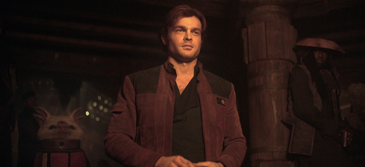 This image released by Lucasfilm shows Alden Ehrenreich as Han Solo in a scene from &quot;Solo: A Star Wars Story.&quot; (Lucasfilm via AP)