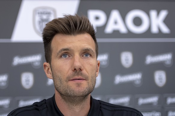 epa06906442 Basel&#039;s head coach Raphael Wicky speaks during a press conference the day before the UEFA Champions League second qualifying round first leg match between Greece&#039;s PAOK FC and Sw ...