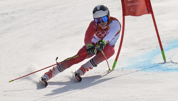 Loic Meillard of Switzerland in action during the first run of the men Alpine Skiing Giant Slalom race in the Yongpyong Alpine Centre during the XXIII Winter Olympics 2018 in Pyeongchang, South Korea, ...