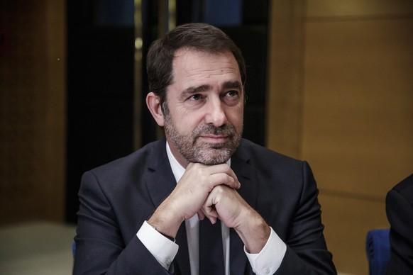 epa07290271 French Interior Minister Christophe Castaner attends a hearing at the French Senate concerning the scandal of President Macron&#039;s security chief Alexandre Benalla, in Paris, France, 16 ...