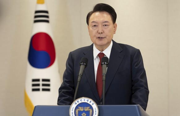 In this photo provided by South Korea Presidential Office, South Korean President Yoon Suk Yeol speaks at the presidential office in Seoul, South Korea, Thursday, Dec. 12, 2024. (South Korea President ...