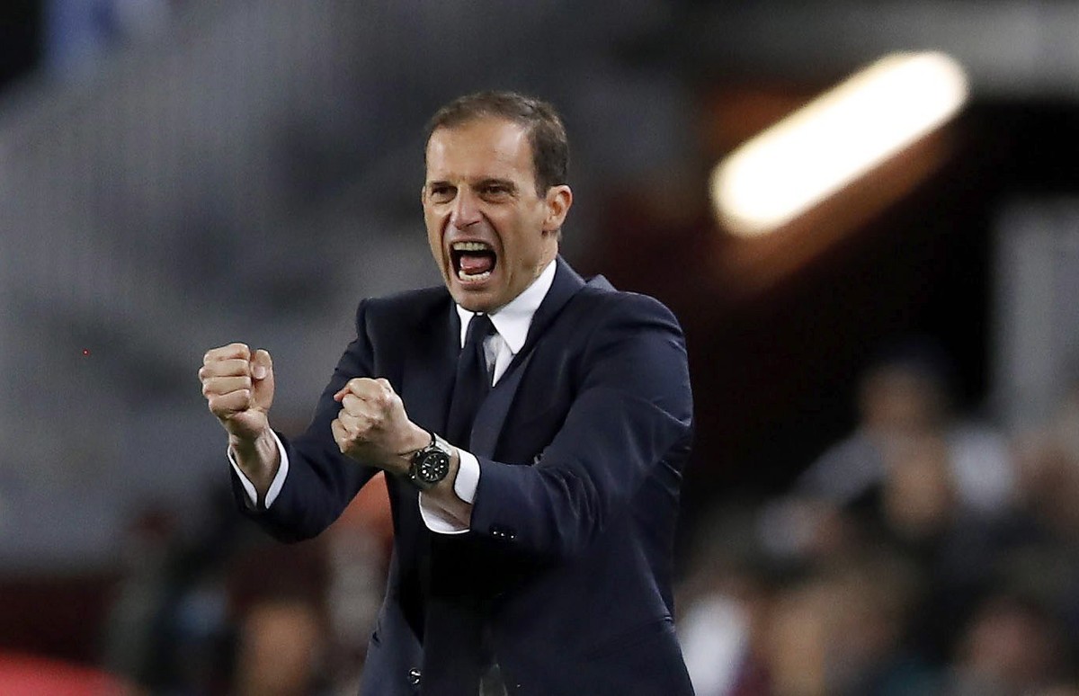 epa05915959 Juventus' head coach Massimiliano Allegri reacts during the UEFA Champions League quarter final, second leg soccer match between FC Barcelona and Juventus FC at Camp Nou stadium in Ba ...
