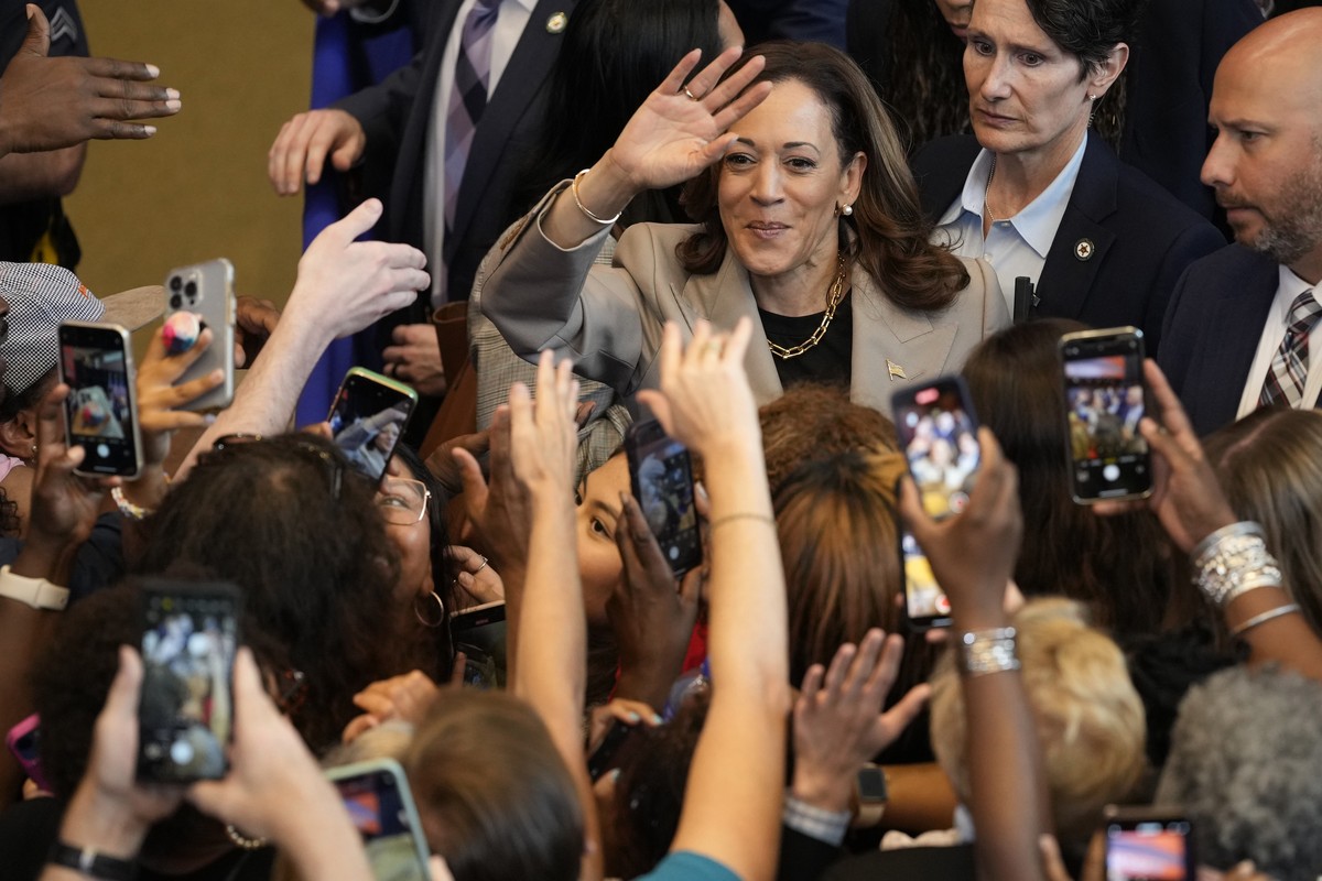 Democratic presidential nominee Vice President Kamala Harris greets attendees after speaking about the administration's efforts to lower prescription drug costs during an event at Prince George&# ...