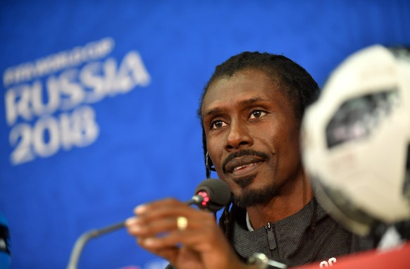 epa06818491 Senegalese national soccer team head coach Aliou Cisse attends a press conference in Moscow, Russia, 18 June 2018. Senegal will face Poland in a group H match of the FIFA World Cup 2018 on ...