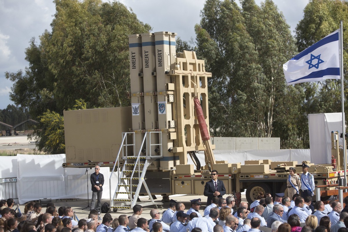 The David's Sling Air Defense System is seen during a ceremony inaugurating a joint U.S.-Israeli missile interceptor at the Hatzor Air Base, Israel. Sunday, April 2, 2017. David's Sling, mea ...