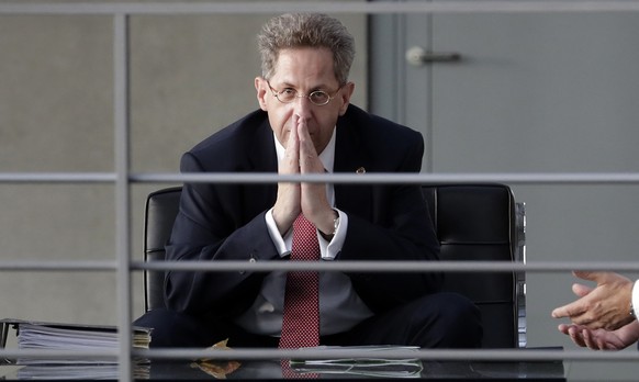 FILE-- In this Wednesday, Sept. 12, 2018 photo Hans-Georg Maassen, then head of the German Federal Office for the Protection of the Constitution, waits for the beginning of a hearing at the home affai ...