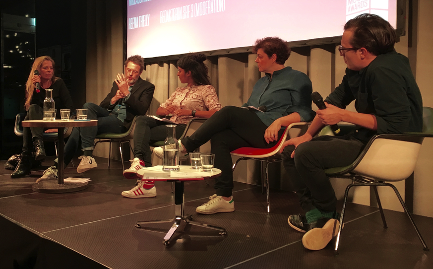 Panel Nr. 2:&nbsp; Julie Born (Sony), Oliver Rosa (SMA), Reena Thelly, Marion Meier (Zürich Openair), Niklaus Riegg (Zürcher Popkredit, Ressortleiter Jazz/Rock/Pop bei der Stadt Zürich, v.l.).