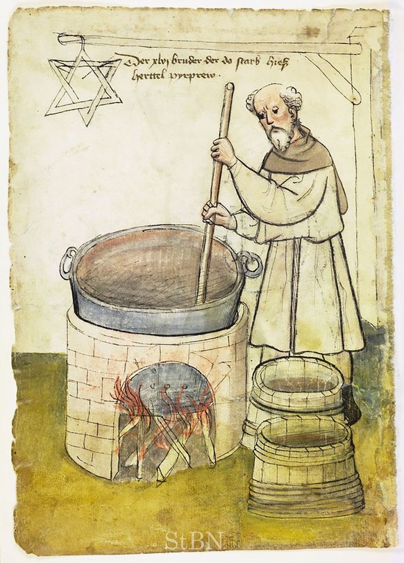 Bierbrauer bei der Arbeit, um 1425.
https://commons.wikimedia.org/wiki/File:Mendel_I_020_v.jpg