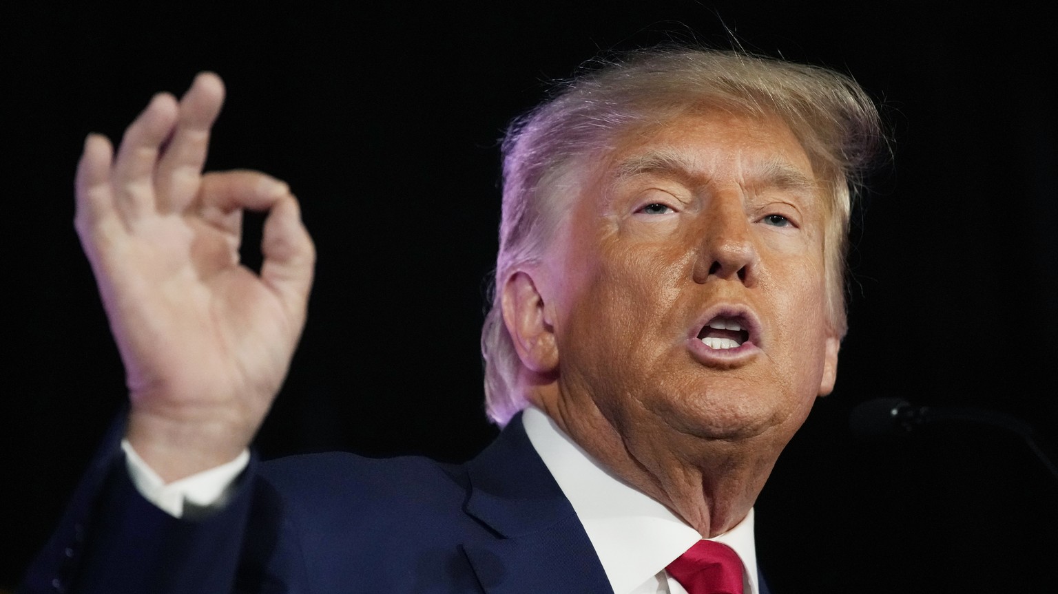 FILE - Former President Donald Trump speaks at a campaign event, Saturday, July 8, 2023, in Las Vegas. The Justice Department on Tuesday, July 11, 2023, said that Trump can be held personally liable f ...