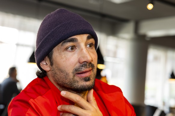 Switzerland&#039;s forward Andres Ambuehl speaks to the journalist, during the media opportunity of the Switzerland National Ice Hockey Team at the IIHF 2025 World Championship, at the Kvik Hockey Are ...