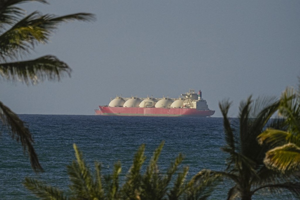 OMAN - APRIL 08: A view of the vessels passing through Strait of Hormuz following the two-week temporary ceasefire reached between the United States and Iran on the condition that the strait be reopen ...