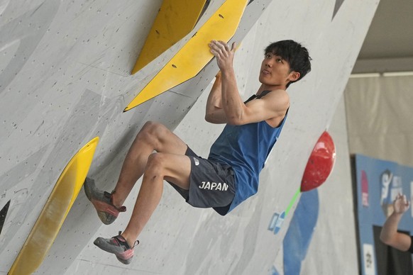 Japan&#039;s Sorato Anraku competes during the men&#039;s boulder semi-finals at the IFSC Climbing World Cup, Sunday, May 21, 2023, in Salt Lake City. (AP Photo/Rick Bowmer)
Sorato Anraku