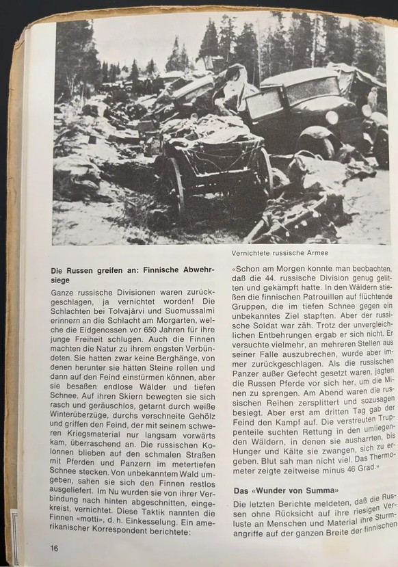 Ausschnitt aus einem Leseheft zum Zweiten Weltkrieg für die Sekundarstufe im Kanton St. Gallen, herausgegeben 1970.