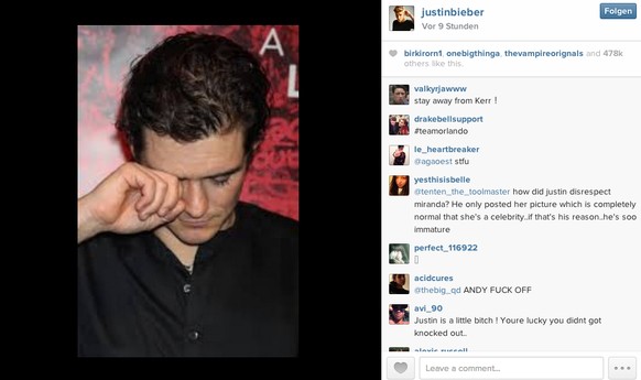 Orlando Bloom weint auf Justin Biebers Instagram-Account.