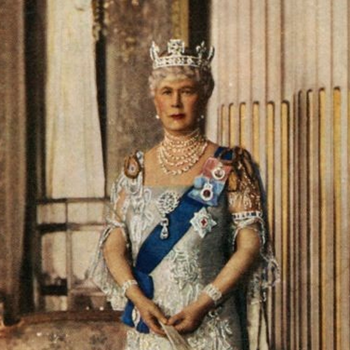 The Queen Mother', 1937, (1951). Portrait of Mary of Teck (1867-1953) in the robes she wore at the coronation of her son George VI. From "The Queen Mother", by Marion Crawford ("Cr ...