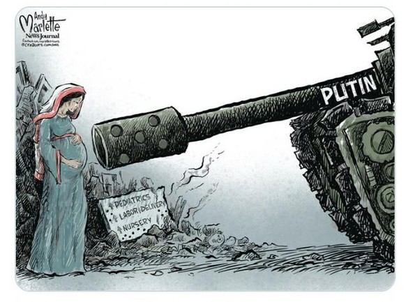 33 Karikaturen, die perfekt zeigen, wie sich Putin in der Ukraine verzockt hat\nDAS ist Putins Krieg. 

Mit Panzern auf Menschen schiessen. Städte werden eingekesselt. Die Menschen werden dann ausgehu ...