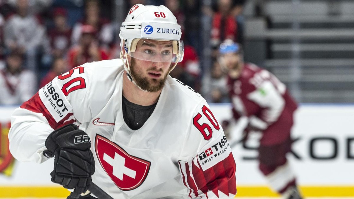 Switzerland's Tristan Scherwey during the game between Latvia and Switzerland, at the IIHF 2019 World Ice Hockey Championships, at the Ondrej Nepela Arena in Bratislava, Slovakia, on Sunday, May  ...
