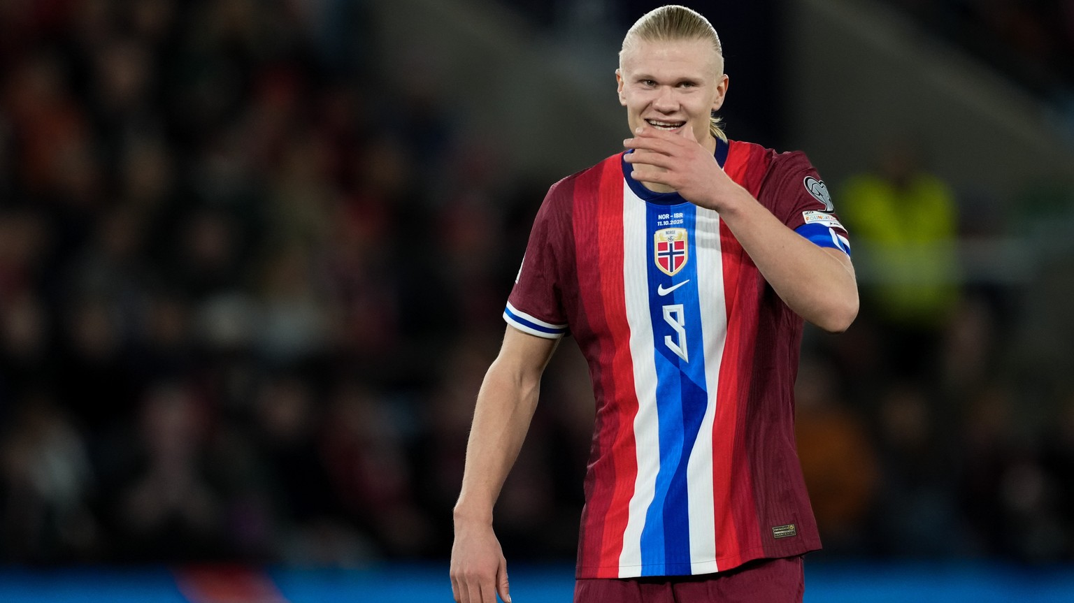 epa12447294 Norway's Erling Braut Haaland reacts during the 2026 FIFA World Cup qualifying soccer match between Norway and Israel in Oslo, Norway, 11 October 2025. EPA/Fredrik Varfjell NORWAY OUT