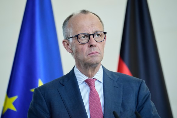 German Chancellor Friedrich Merz attends a joint press conference with Federal Minister of Health Nina Warken after the cabinet meeting at the chancellery in Berlin, Germany, Wednesday, April 29, 2026 ...