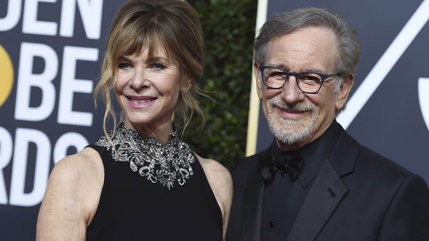 Kate Capshaw, left, and Steven Spielberg arrive at the 75th annual Golden Globe Awards at the Beverly Hilton Hotel on Sunday, Jan. 7, 2018, in Beverly Hills, Calif. (Photo by Jordan Strauss/Invision/A ...