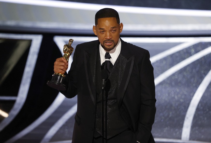 epa09879216 (FILE) - Us actor Will Smith reacts after winning the Oscar for Best Actor for &#039;King Richard&#039; during the 94th annual Academy Awards ceremony at the Dolby Theatre in Hollywood, Lo ...