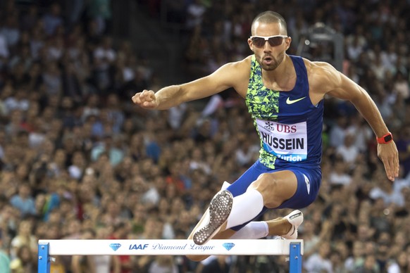 Kariem Hussein from Switzerland competes in the men&#039;s 400m hurdles race, during the Weltklasse IAAF Diamond League international athletics meeting in the stadium Letzigrund in Zurich, Switzerland ...