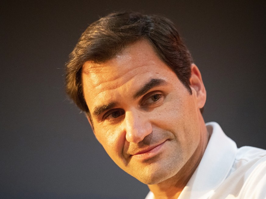 epa08195186 Roger Federer of Switzerland attends a press conference after arriving at Cape Town International Airport, South Africa, 05 February 2020. Roger Federer will play Rafael Nadal in the Match ...