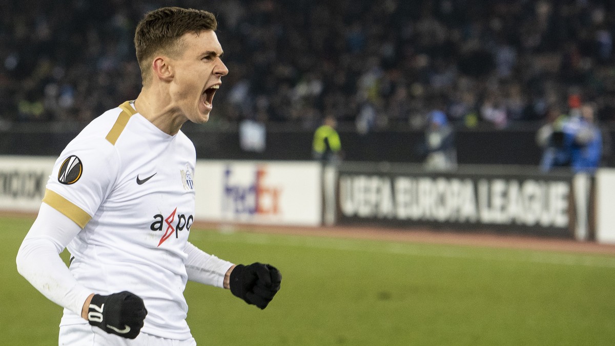 Zurich's Benjamin Kololli celebrates his 1:3 goal during the UEFA Europa League group stage soccer match between Switzerland's FC Zurich and Italian's SSC Neapel at the Letzigrund stadi ...
