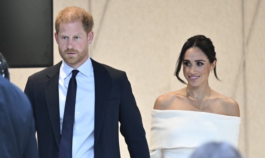 Britain&#039;s Prince Harry, The Duke of Sussex, left, and Meghan, Duchess of Sussex, participate in The Archewell Foundation Parents&#039; Summit &quot;Mental Wellness in the Digital Age&quot; as par ...