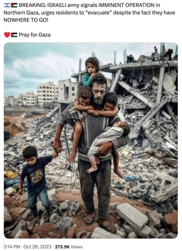 Dieses Bild zeige Menschen in Gaza, hiess es Ende Oktober auf X. Das Fake-Bild wurde mithilfe von Künstlicher Intelligenz erstellt.