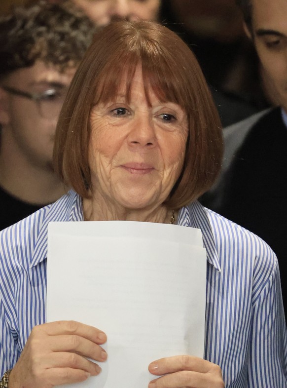 epa11785531 Gisele Pelicot speaks to the media at the criminal court in Avignon, southern France, 19 December 2024. Dominique Pelicot was sentenced to 20 years in prison for having drugged and raped h ...