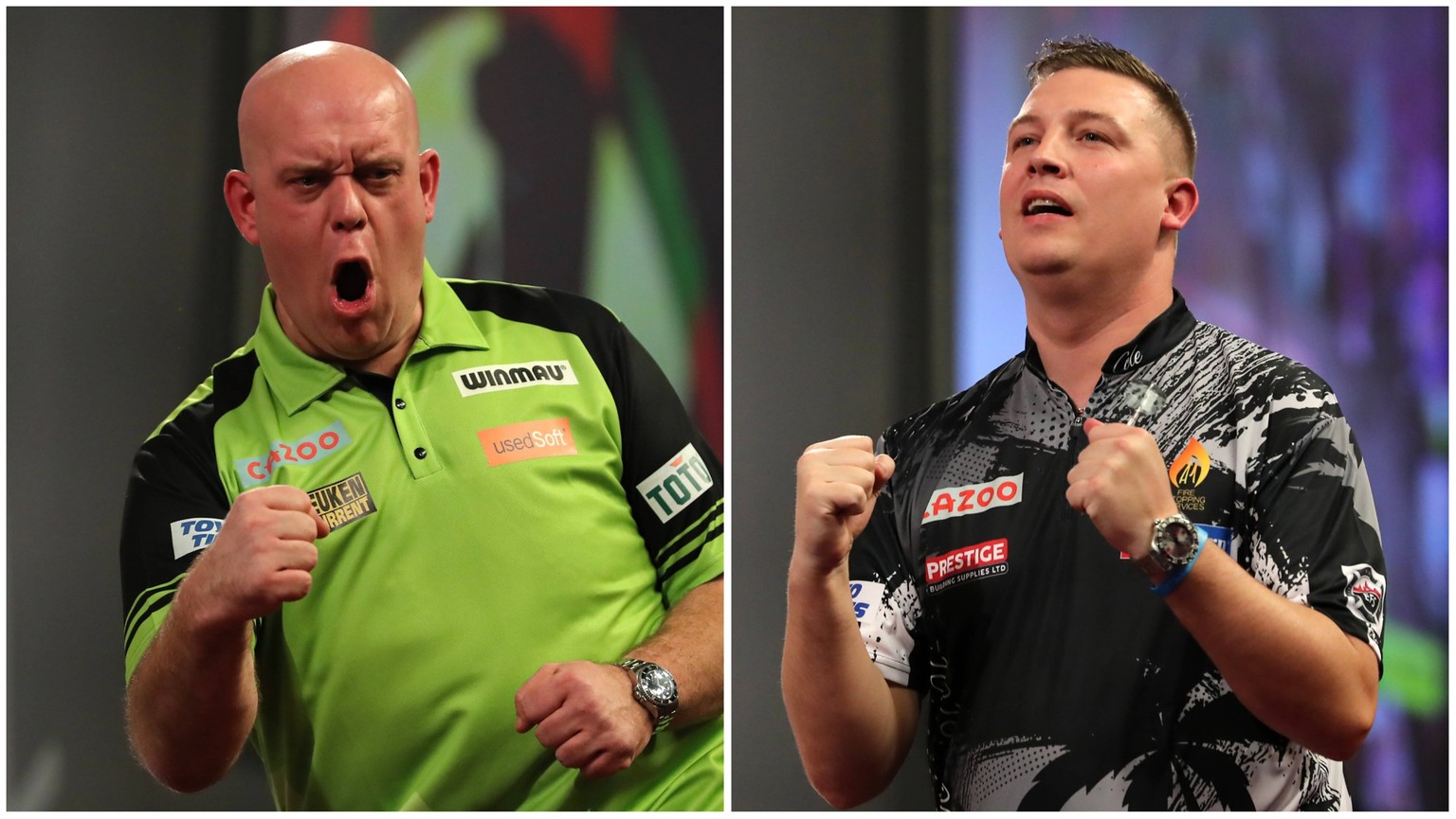 Michael van Gerwen und Chris Dobey.