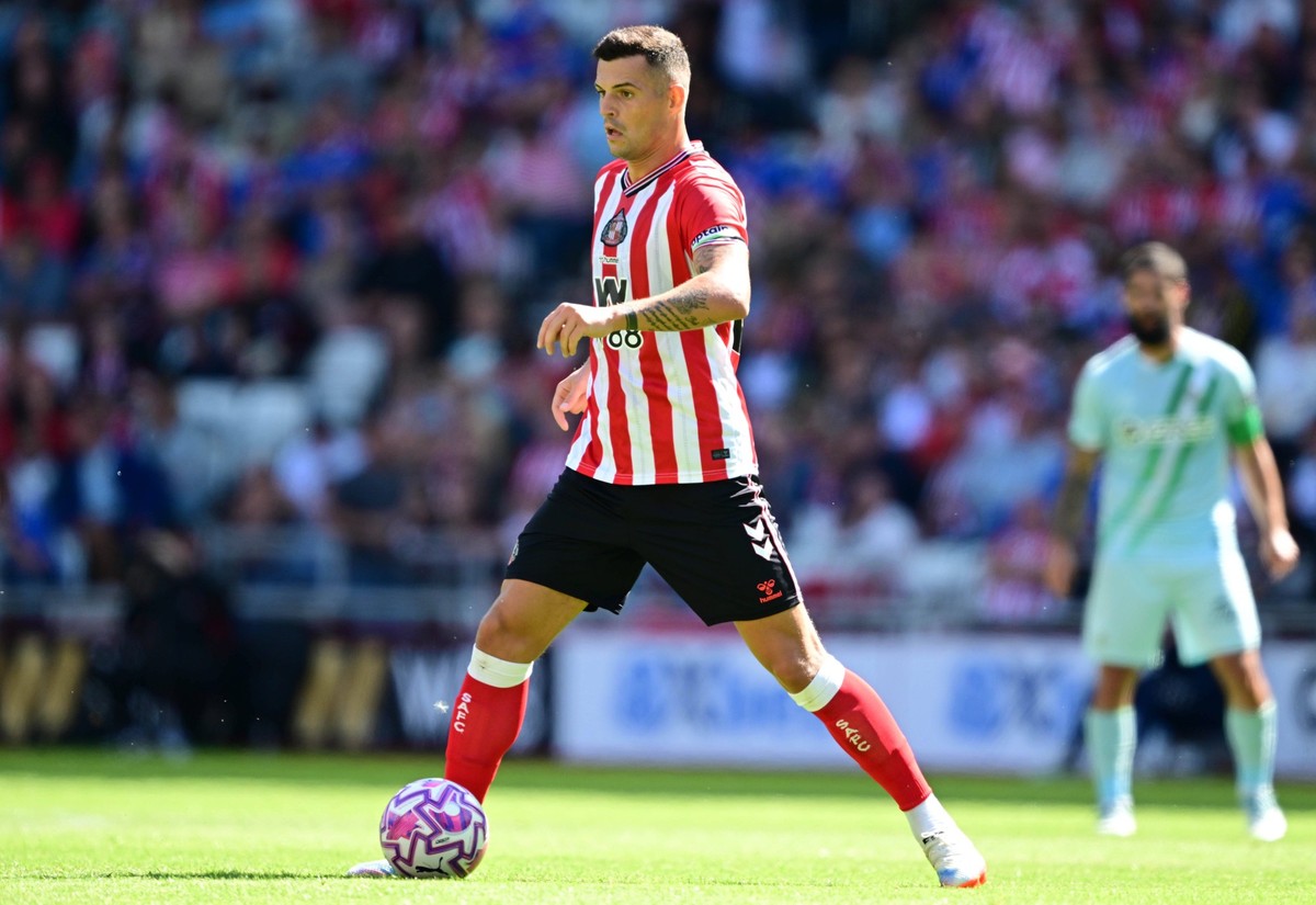 Granit Xhaka of Sunderland Sunderland v Real Betis, Pre Season Friendly, Football, Stadium of Light, Sunderland, UK - 02 Aug 2025Sunderland Stadium of Light United Kingdom EDITORIAL USE ONLY No use wi ...
