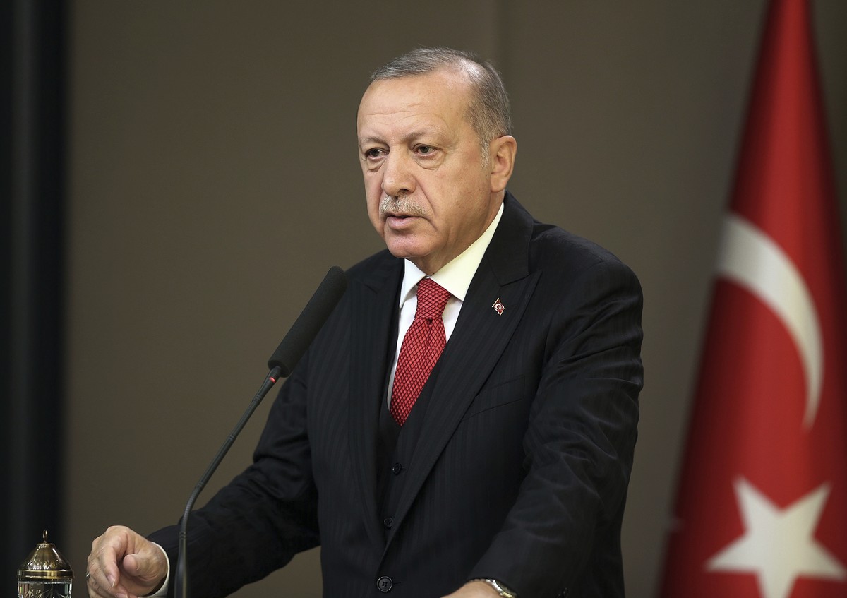 Turkish President Recep Tayyip Erdogan speaks to reporters, in Ankara, Turkey, Thursday, Nov. 7, 2019. Erdogan said Thursday members of slain Islamic State group leader Abu Bakr al-Baghdadi's &qu ...