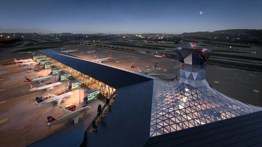In den nächsten zehn Jahren plant der Flughafen Zürich ein neues und grösseres Dock A, inklusive Tower für Skyguide-Fluglotsen.