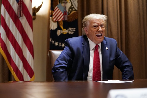 President Donald Trump speaks during a roundtable meeting with Hispanic leaders in the Cabinet Room, Thursday, July 9, 2020, in Washington. (AP Photo/Evan Vucci)
Donald Trump