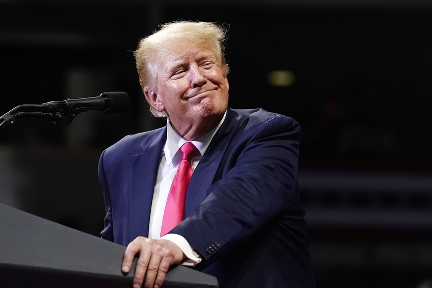 Former President Donald Trump pauses while speaking at a Save America rally Friday, July 22, 2022, in Prescott, Ariz. (AP Photo/Ross D. Franklin)