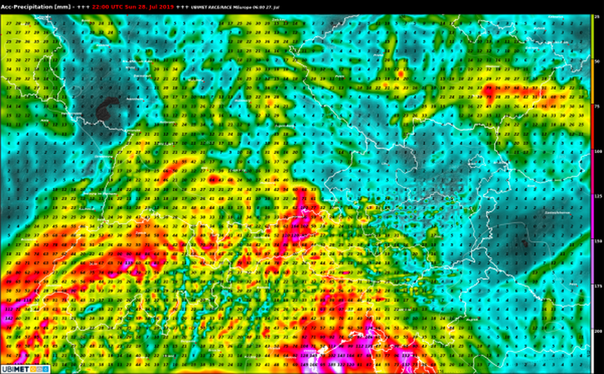 Die modellierten Regenmengen bis Montag 00:00 Uhr.