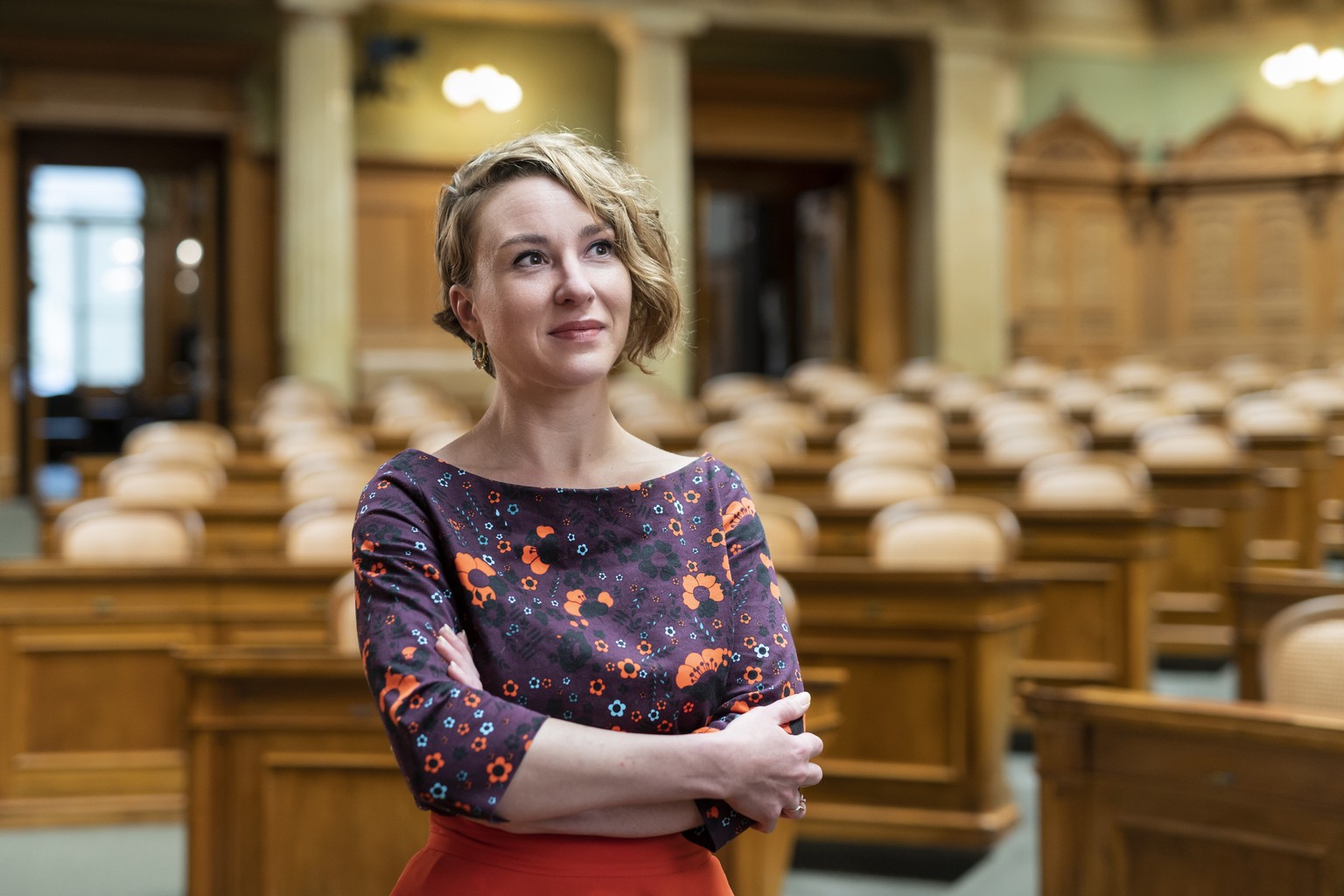 Irene Kaelin, GP-AG, erste Vizepraesidentin des Nationalrats, posiert am Dienstag, 16. November 2021 im Nationalratssaal in Bern zum Portrait. Irene Kaelin wird voraussichtlich am ersten Tag der Winte ...