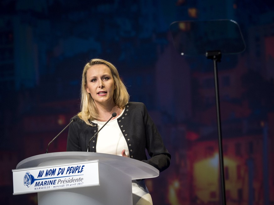 epa05953173 (FILE) Marion Marechal Le Pen, niece of Marine Le Pen, French National Front (FN) political party leader, delivers a speech during an election campaign rally in Marseille, France, 19 April ...