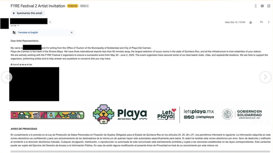 Der Screenshot des Mailverlaufs zwischen den Behörden und McFarland.
