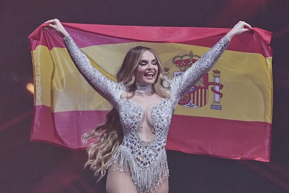 Melody from Spain who will perform the song &quot;ESA DIVA&quot; on stage during the dress rehearsal for the Grand Final of the 69th Eurovision Song Contest, in Basel, Switzerland, Friday, May 16 2025 ...