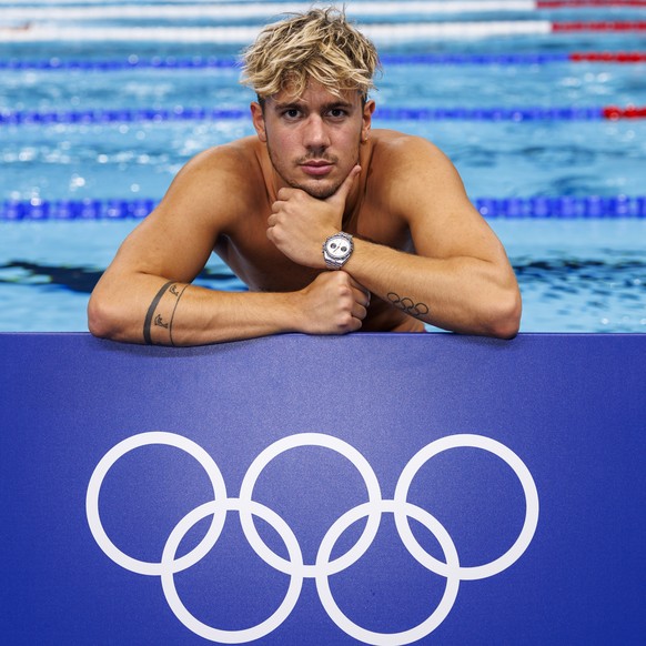 Der Schweizer Schwimmer Noe Ponti posiert fuer ein Foto bei einer Trainingseinheit an den Olympischen Spielen am Donnerstag, 25. Juli 2024, in Paris, Frankreich. (KEYSTONE/Patrick B. Kraemer)