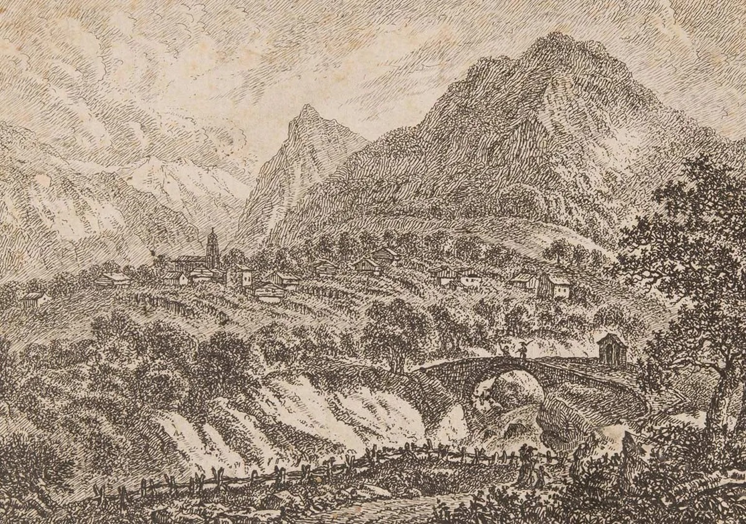 Kupferstich des Dorfs Dongio, nach einer Zeichnung von Ludwig Hess, um 1817.
https://permalink.nationalmuseum.ch/100292503