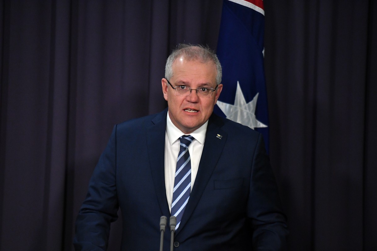 epa08494940 Australian Prime Minister Scott Morrison speaks during a press conference at Parliament House in Canberra, Australia, 19 June 2020. Morrison revealed a 'state-based' cyber attack ...